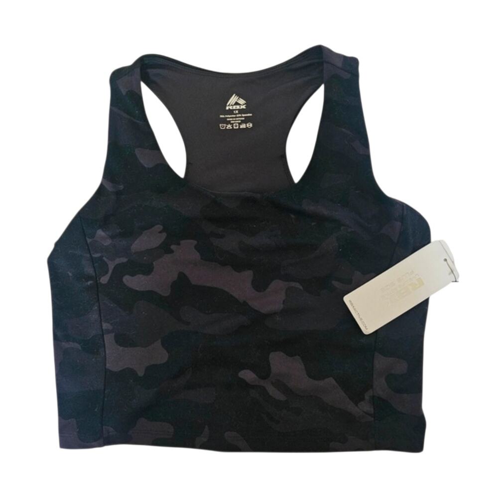 RBX Active Plus Camo Shelf Bra‎ Cropped Tank Black Gray Size 1X Performance Wear